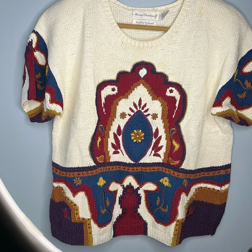 Marisa Christina II Vintage Hand Knot pullover Sweater Earth Tones xL